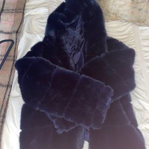 Navy blue faux fur jacket